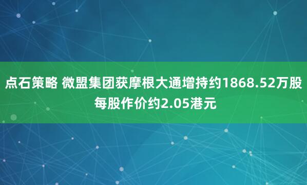 点石策略 微盟集团获摩根大通增持约1868.52万股 每股作价约2.05港元